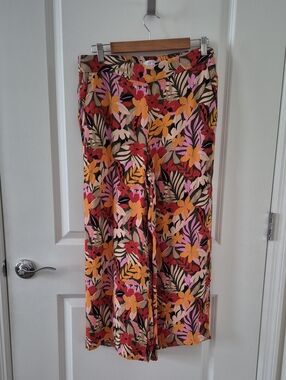LOFT Floral Wide-Leg Pants in Yellow, Pink & Red